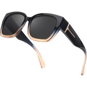 🆕 Women Brown Trendy Polarized Sunglasses Oversized Fit Over Driving Protection